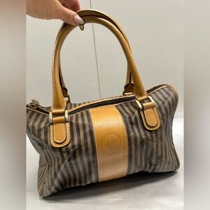 Fendi Brown and Tan Striped Satchel